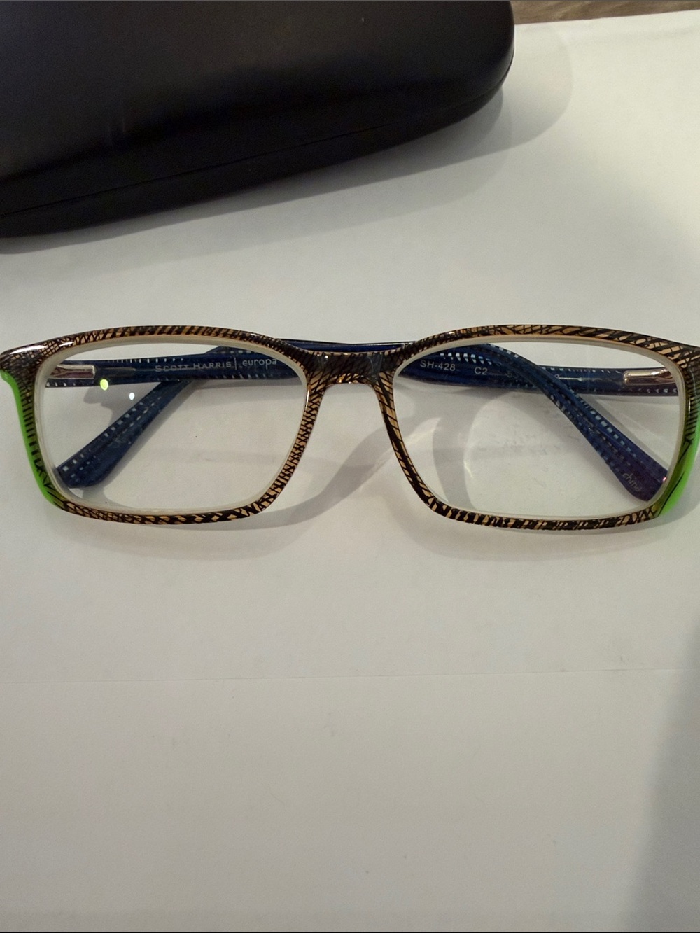 Eye glasses Scott Harris. Brown, gold, lime & Blue. Europa Eyewear #SH-428 C2